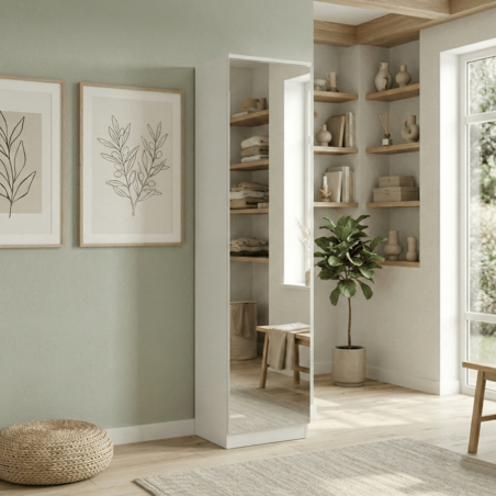 ארון נעליים 13 תאים מעוצב 45×200 עם מראה דגם ריו Rio לבן | מבית WOODY