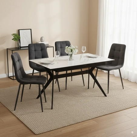 פינת אוכל נפתחת 1.2-2.0 מ' עם 4 כסאות דגם סנטוריני לבן-רוז