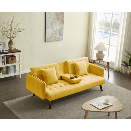 ספה נפתחת למיטה כולל בר כוסות דגם סיקסטיז חרדל