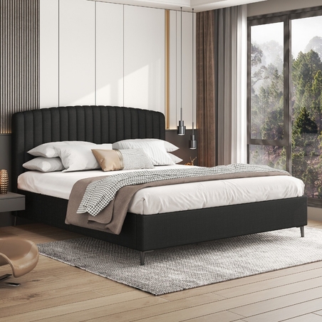 מיטה זוגית מעוצבת ריפוד בד רחיץ עם ארגז מצעים מעץ דגם זואי שחור