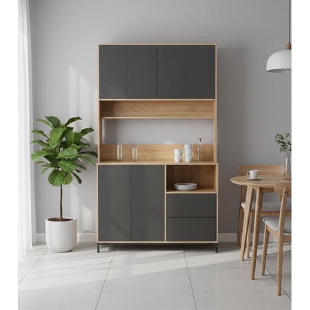 ארון שירות למטבח 120×210 עם מקום למיקרוגל דגם אוריין Orian אפור משולב עץ | מבית WOODY