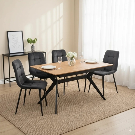 פינת אוכל נפתחת 1.2-2.0 מ' עם 4 כסאות דגם סנטוריני אלון-רוז