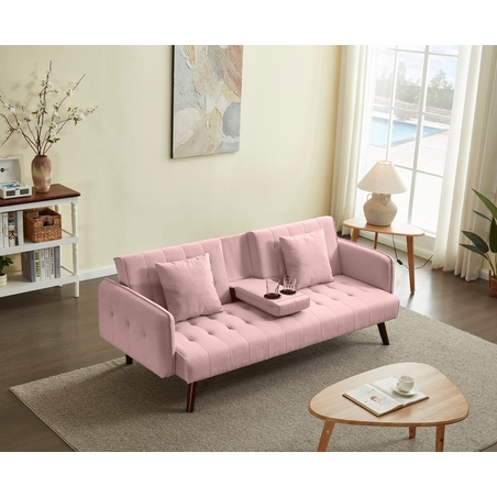 ספה נפתחת למיטה כולל בר כוסות דגם סיקסטיז ורוד