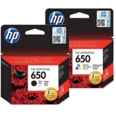 זוג ראשי דיו מקוריים: HP 650 שחור + HP 650 צבעוני