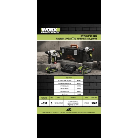 ערכת WORX 20V – פטישון מיני + מברגת אימפקט + סוללה 2Ah ומטען