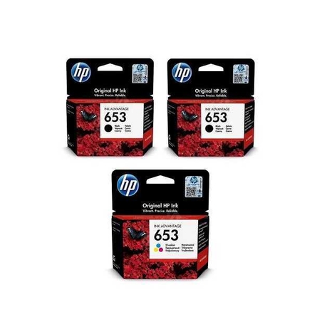 2 ראשי דיו מקוריים HP 653 שחורים + ראש דיו צבעוני HP 653 מקורי