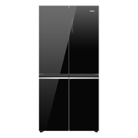 מקרר 4 דלתות מקפיא תחתון 463 ליטר נטו Haier HRF 4560 עם התקן שבת מובנה - גימור זכוכית שחורה