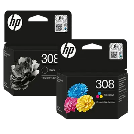 זוג ראשי דיו מקוריים: HP 308 שחור + HP 308 צבעוני