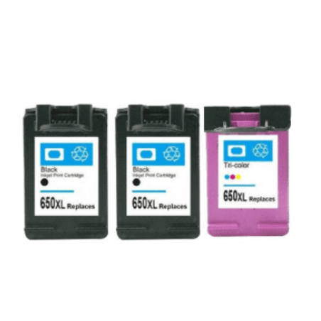 2 ראשי דיו שחורים תואמים HP 650XL  + צבעוני תואם HP 650XL