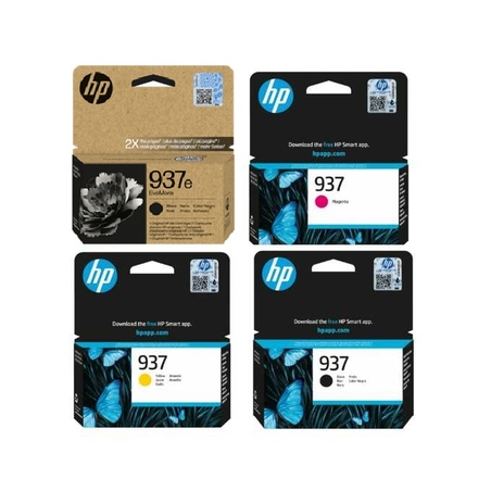 סט ראשי דיו מקורי: HP 937e שחור גדול + ראשי דיו hp 937c/m/y קטנים