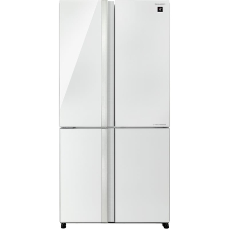מקרר 4 דלתות מקפיא תחתון 611 ליטר נטו Sharp SJ-8841WH - גימור זכוכית לבנה