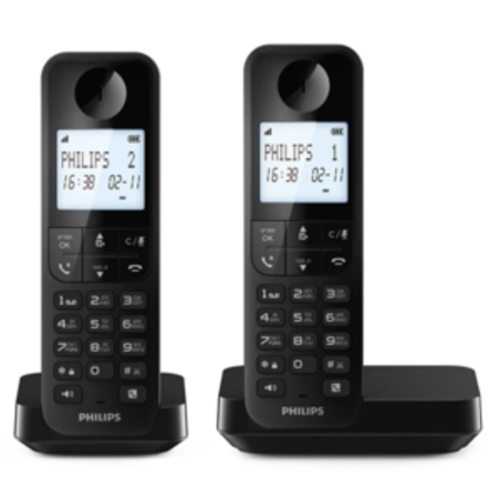 טלפון אלחוטי 2 שלוחות תפריט מובנה בעברית Philips Dectphone D2702B/25