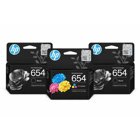 2 ראשי דיו שחורים מקוריים hp 654 + ראש דיו צבעוני מקורי hp 654