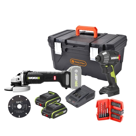 ערכת WORX 20V – מברגת אימפקט + משחזת 4.5