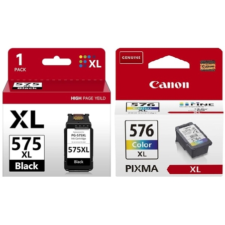 זוג ראשי דיו מקוריים:  שחור canon pg575XL + צבעוני canon cl576XL