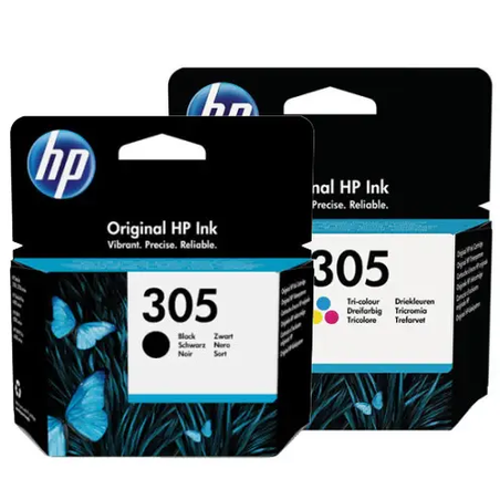 זוג ראשי דיו מקוריים : HP 305 שחור + HP 305 צבעוני