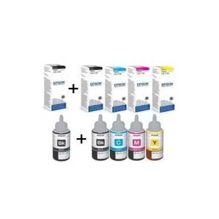 סט 4 בקבוקי דיו EPSON T664X מקורי+ דיו שחור מקורי T6441 נוסף