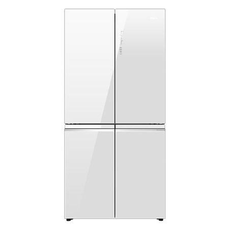 מקרר 4 דלתות מקפיא תחתון 463 ליטר נטו Haier HRF 4560 עם התקן שבת מובנה - גימור זכוכית לבנה