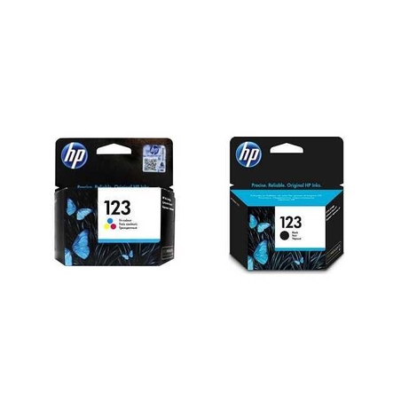 זוג ראשי דיו מקוריים: hp 123 שחור + hp 123 צבעוני