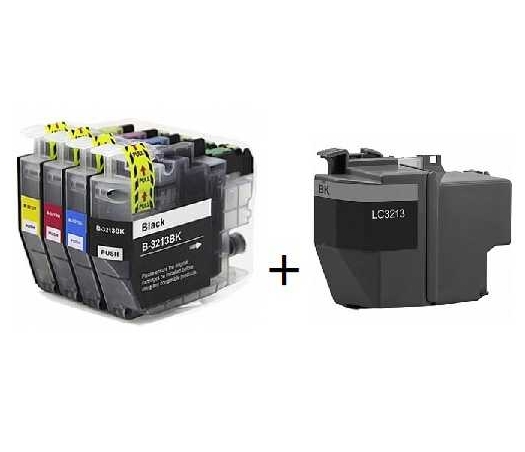 סט 4 ראשי דיו תואמים brother lc3213 + ראש דיו שחור נוסף