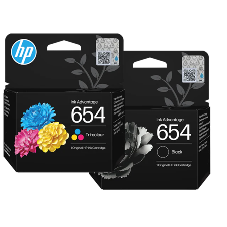 זוג ראשי דיו מקוריים: HP 654 שחור + HP 654 צבעוני