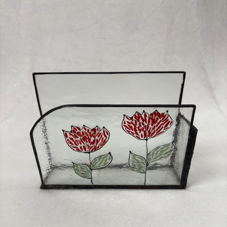 מעמד למפיות זכוכית זוג פרחים