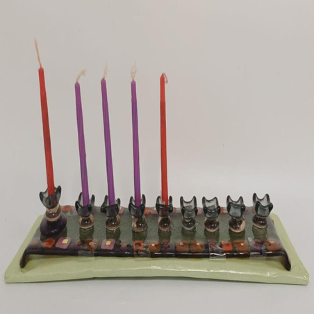 חנוכית זכוכית פיוזן צבעונית