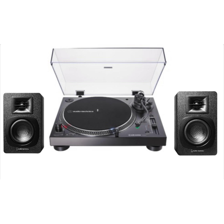 באנדל- סט פטיפון בלוטות' מקצועי שחור LP120XBTUSB+ זוג רמקולים מוגברים צבע שחור AUDIO TECHNICA – SP-3X אודיו טכניקה