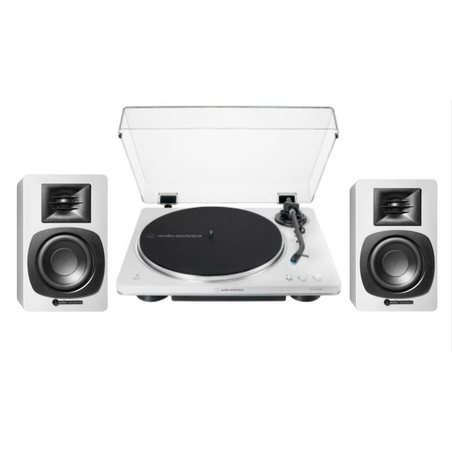 באנדל- סט פטיפון אוטומטי לבן  AT-LP70XBTWS + זוג רמקולים מוגברים צבע לבן AUDIO TECHNICA – SP3-XWH