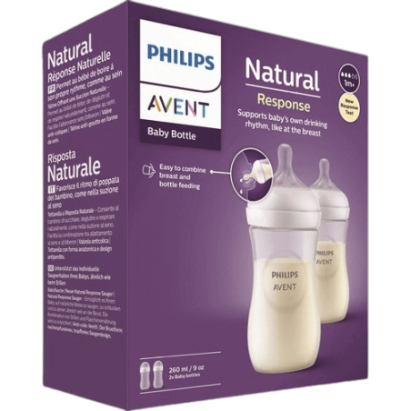 2 בקבוקי האכלה עם פטמת התגובה הטבעית | ללא BPA וחומרים מסוכנים אחרים | בקבוק מכיל 260 מ