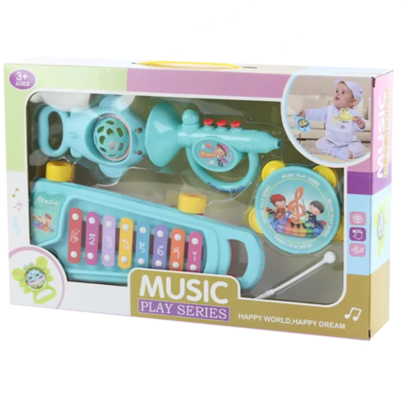 ערכה מוזיקלית התפתחותית קסילופון על גלגלים – כחול