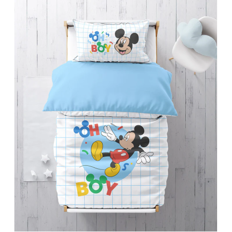 סט מצעים למיטת תינוק/מעבר 100%כותנה דגם מיקי בוי