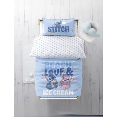 סט מצעים למיטת מעבר 100% כותנה - דגם סטיץ' אייס קרים HOME STYLE