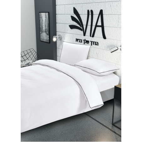 סט מצעים למיטה זוגית בית מלון פסים HOTEL לבן 160/200