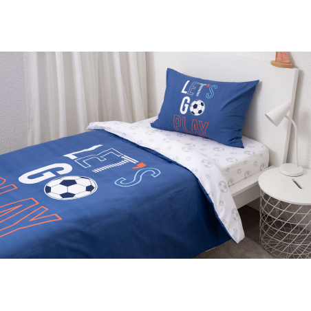 סט מצעים 100% כותנה למיטה יחיד כדורגל כחול לבן 90/200