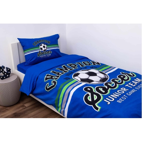 סט מצעים למיטה וחצי כדורגל כחול לילדים ונוער 100% כותנה