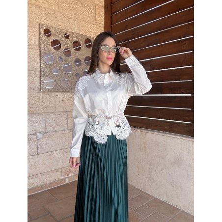 חולצה מכופתרת תחרה מילייה -לבן