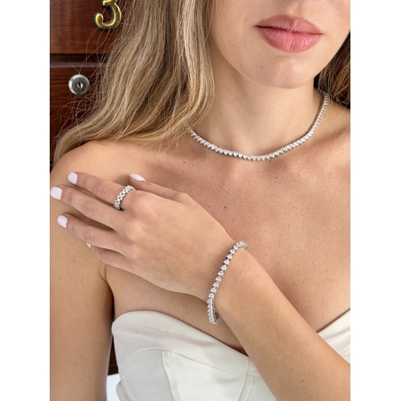 שרשרת טניס לבבות סט עם צמיד וטבעת מכסף טהור