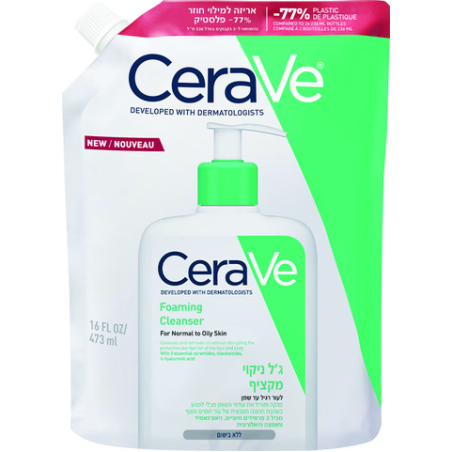 CERAVE - אריזת מילוי ג'ל מקציף לניקוי העור רגיל-שמן