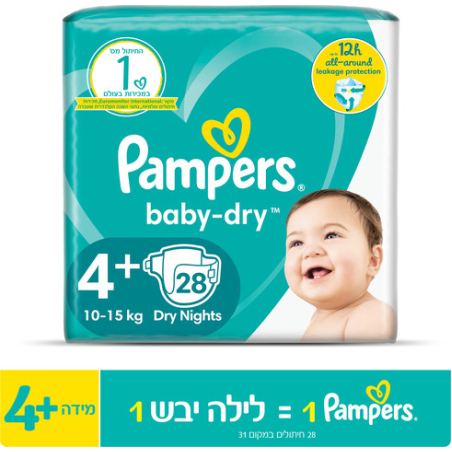 פמפרס אקטיב בייבי דריי חיתולים בייבי דריי מידה 4+ 10-15 ק