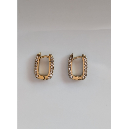 עגיל חישוק מרובע משובץ stainless steel - זהב