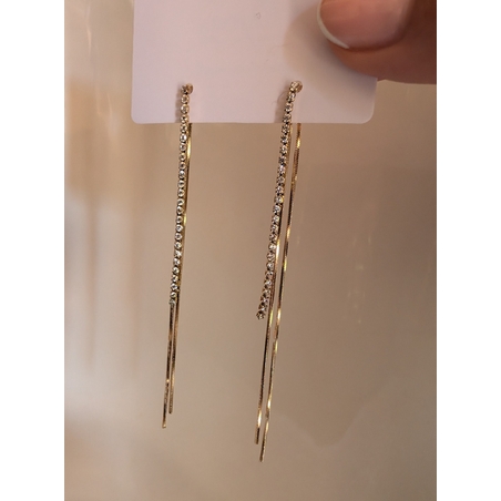 עגיל חוטים משובץ stainless steel - זהב