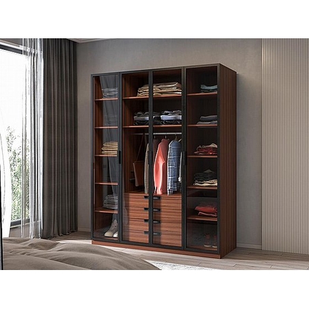 ארון בגדים עם דלתות זכוכית וליד בפנים