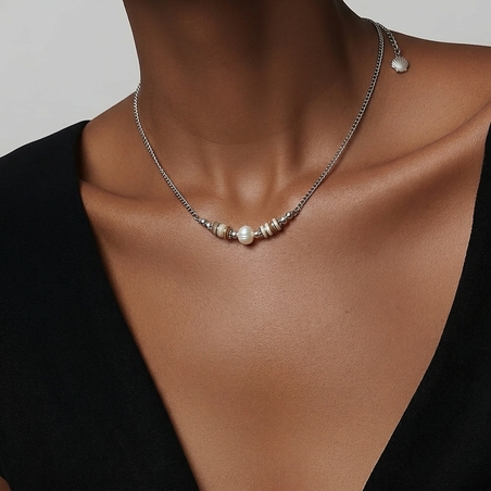 שרשרת צדפים פנינה כסף