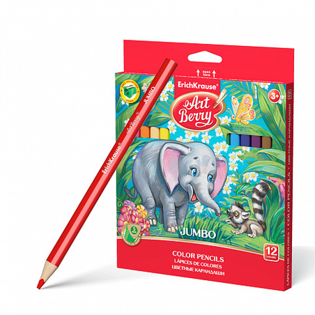 עפרונות מים ג'מבו צבעוניים משולש עם מברשת 12 יח