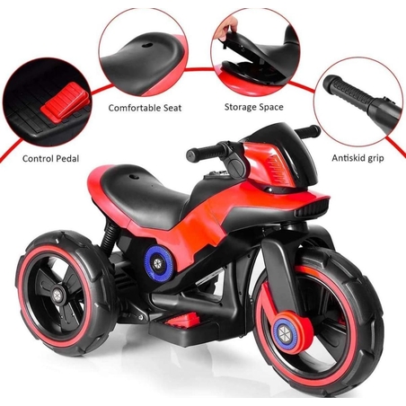 אופנוע משטרה פוליס ממונע 3 גלגלים לילדים 6V אדום