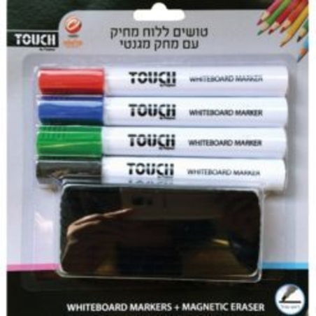 טוש מחיק 4 יח + מחק מגנטי ללוח
