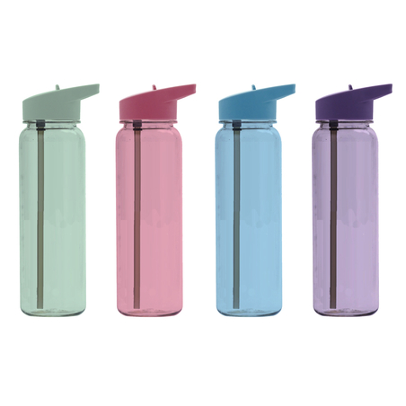 בקבוק שתיה פלסטיק עם קש פסטל