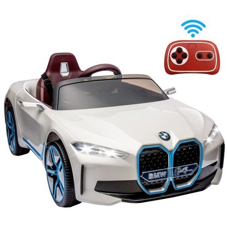 מכונית ממונעת 12V לילדים בדמות BMW I4 עם שלט רחוק, אורות ומושב דמוי עור - לבן טוילנד