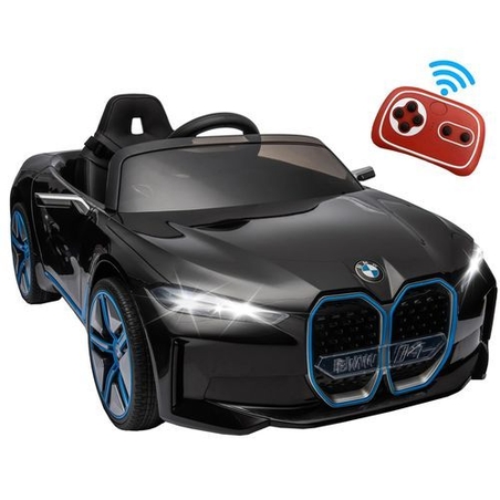מכונית ממונעת 12V לילדים בדמות BMW I4 עם שלט רחוק, אורות ומושב דמוי עור - שחור